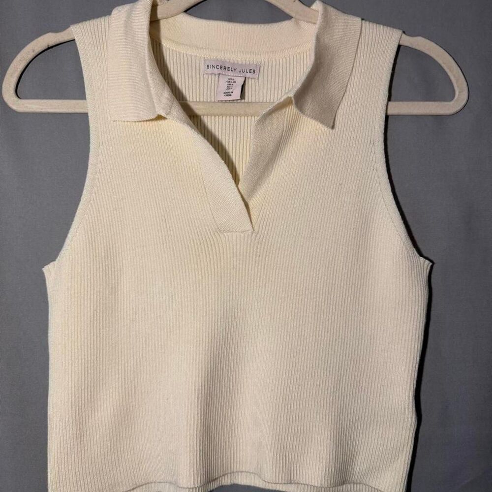 Sincerely Jules cream ribbed knit sleeveless crop top